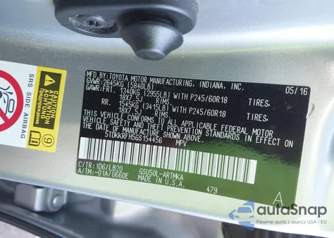 2016 Toyota Highlander Xle V6 from USA, damaged, VIN 5TDKKRFH5GS154456